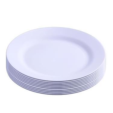Imagem de Conjunto de 10 pratos de jantar de palha de trigo, pratos de sobremesa de plástico reutilizável de 25 cm, prato de servir plano redondo inquebrável para aperitivo de salada, massa de pizza, pode ser lavado na lava-louças (roxo)