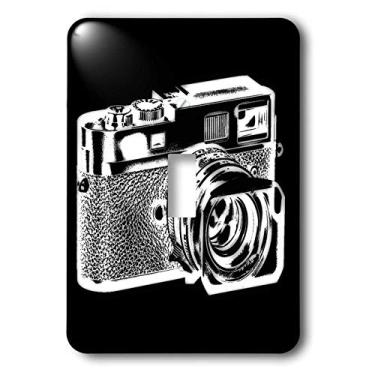 Imagem de 3dRose Lsp_17578_1 Imagem de uma câmera telêmetro branca no interruptor de botão de fundo preto