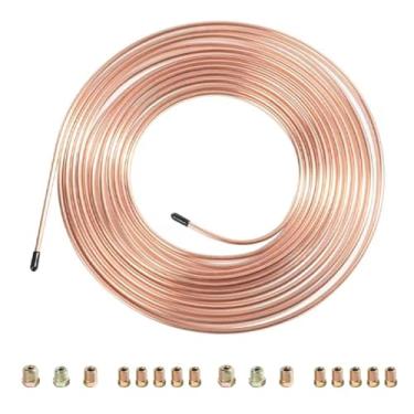 Imagem de GLSOWEE Kit de linha de freio de 25 pés de 3/16, tubo de freio de cobre revestido de zinco flexível com 16 conexões flare invertidas, bobina de tubulação de linha de freio à prova de ferrugem, serve