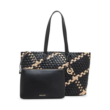 Imagem de Anne Klein Bolsa de tecido com bolsa, Xadrez preto e preto, Large