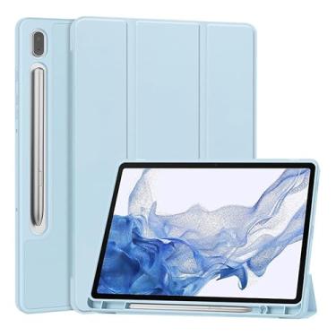 Imagem de Capa Com Slot Para Caneta Para Samsung Tab S9 Plus Couro Anti-queda Cor Sólida Com Suporte.