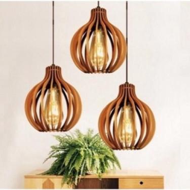 Imagem de Kit com 5 Lustres/Pendentes de Teto em MDF Coquinho para área gourmet,