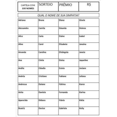 Imagem de Cartela de rifa com 100 nomes - CartelasRifa