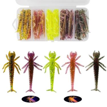 Imagem de Eupheng Kit de 50 peças de iscas de inseto, 5 cm realista para insetos aquáticos de mandíbula grande, iscas de pesca de plástico macio, insetos de mergulho, isca de natação para robalo, truta,