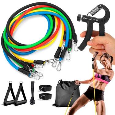 Imagem de Kit 11 Elásticos Tubing Extensores + Hand Grip Fortalecedor de Mão Pun