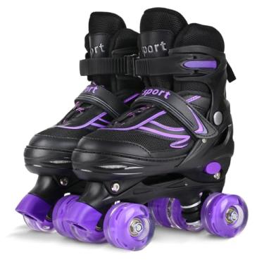 Imagem de G MGY OLED Patins para crianças pequenas, patins ajustáveis de 4 tamanhos com todas as rodas iluminadas, patins iluminadores divertidos para meninos iniciantes, preto e roxo (crianças pequenas 11j-1)