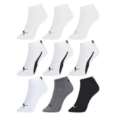 Imagem de Kit 9 Pares de Meias Puma Sapatilha Esportiva Masculino, Branco, 39-43