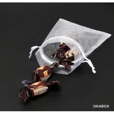 Imagem de Saquinhos de organza Branco Fita cetim 7X9 CM (110 Unidades) - OKABOX