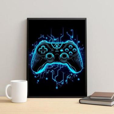 Imagem de Quadro Decorativo Gamer Azul Neon 45x34cm - Quadros On-line, Moldura p