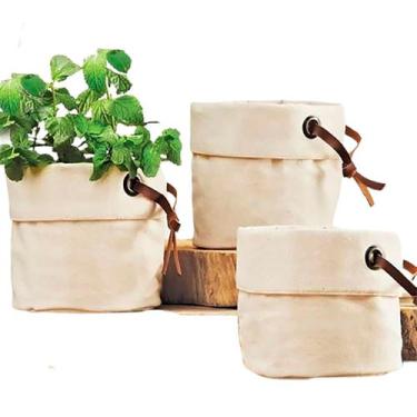 Imagem de Kit 3 Cachepots Com Detalhes Em Couro E Ilhóses - Boreau Design