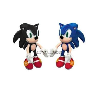 Imagem de Combo 2 Bonecos Sonic Azul e Preto De Pelúcia Ouriço Fofinho - R.B VAR