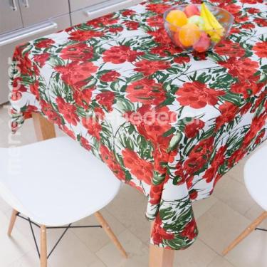 Imagem de Toalha De Mesa Quadrada Estampada Florido Vermelho 4 Lugares - Menedec