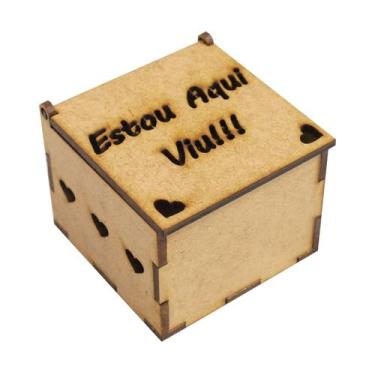 Imagem de Caixa Quadrada Biju ou Lembrancinha Estou Aqui Viu!! 6x6x5 Laser Mdf M