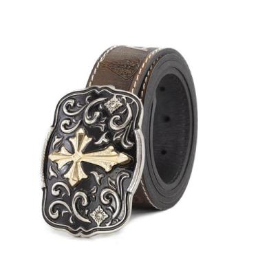 Imagem de Cinto Country Religioso Masculino Feminino Ave Maria Couro com Fivela 