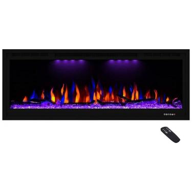 Imagem de Lareira Elétrica de Embutir A43x127L com Controle Remoto e Chamas Multicolorida, 110V, Masarflame, Preta