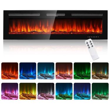 Imagem de Lareira Elétrica oneinmil de 152 cm, Embutida ou de Parede, 750W/1500W, 12 Cores de Chama, Controle Remoto, Troncos e Cristais Inclusos