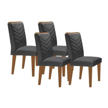 Imagem de Kit 4 Cadeiras de Cozinha Londrina 4 Un Capuccino/Linho Grafite - Rufato