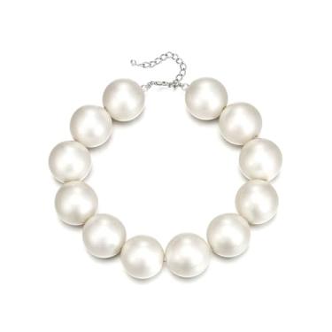 Imagem de Crysdue Colares grossos femininos com contas brancas, colar de fio fashion para festa de Halloween, bijuteria de fantasia, Metal, Sem Pedra Preciosa