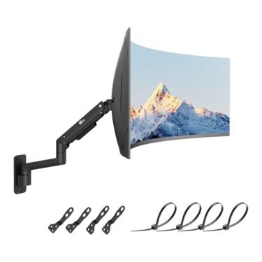 Imagem de WALI Suporte de parede para monitor para telas Ultrawide de 17-49 polegadas, suporte de monitor único resistente comporta 20 kg, braço de monitor de parede com mola a gás totalmente ajustável, VESA de