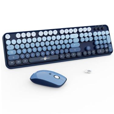 Imagem de FOPETT Combo de teclado e mouse sem fio – 2,4 G de tamanho completo, lindo mouse colorido e teclado com 104 teclas redondas, teclado de máquina de escrever retrô para laptop/Windows/PC - gradiente
