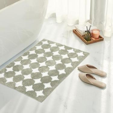 Imagem de Tititex Tapete de banheiro luxuoso com estrelas de losango verde sálvia, 61 cm x 91 cm, clássico extra macio e absorvente, tapete de banho felpudo antiderrapante para piso de banheiro