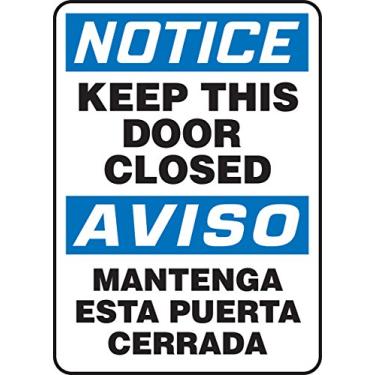 Imagem de Accuform SBMABR825XT Legenda bilíngue espanhola "Aviso Keep This Door Closed/Aviso MANTENGA ESTA", 35,5 cm de altura, 25,4 cm de largura, 35,5 cm de comprimento, 0,2 cm de espessura, plástico durável,