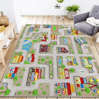 Imagem de VSIWB Tapete educativo de trânsito infantil tapete de brinquedo tapete de carro divertido mapa da vida da cidade tapete de carro infantil antiderrapante para sala de jogos infantil quarto decoração de