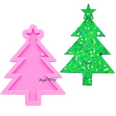 Imagem de Angel Wings Chaveiro super brilhante em forma de árvore de Natal, moldes de resina, molde de resina de silicone, anel de chaveiro, molde de decoração de Natal, molde para decoração de natal para
