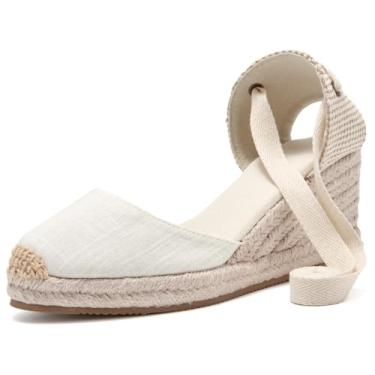 Imagem de U-lite Plataforma Wedges feminina, Lona branca - 6,3 cm, 9.5