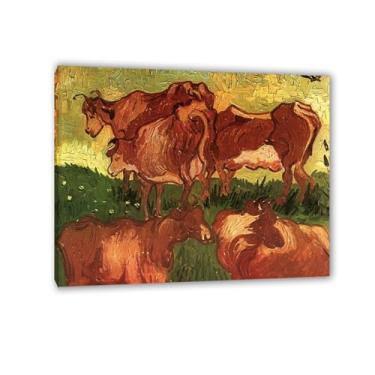 Imagem de Pintura famosa "vacas". Reprodução impressa em tela impressões de arte de parede pôster vintage para decoração de sala de estar 20x25cm8"x9" emoldurado