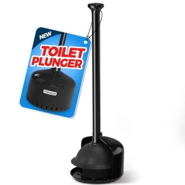 Imagem de FORASTO Desentupidor de vaso sanitário com suporte, êmbolo resistente com capa, decoração de banheiro, acessórios de banheiro, limpadores de vaso sanitário, preto