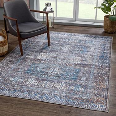 Imagem de Bloom Rugs Tapete lavável de 1,2 m x 1,8 m - Tapete de área tradicional cinza ardósia/azul para sala de estar, quarto, sala de jantar e cozinha - Tamanho exato: 10 x 15 cm