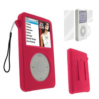 Imagem de Capa para iPod Classic, capa de silicone para Apple iPod Classic 6th 7th 80GB, 120GB fina 160GB e iPod Video 5th 30gb + protetor de tela e cordão - 10,5mm de espessura fina (vermelho)