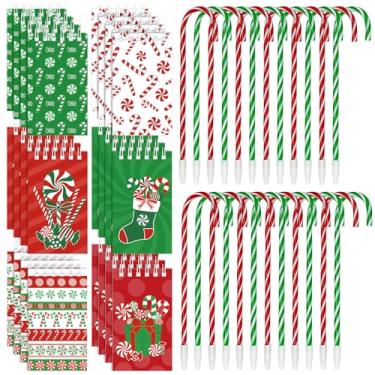 Imagem de 48 peças de lembrancinhas de festa de bengala doce de Natal, mini caderno espiral, caneta de bengala doce, canetas esferográficas, blocos de notas de Natal para festas de fim de ano, escola, recompensa, saco de brindes, artigos de papelaria