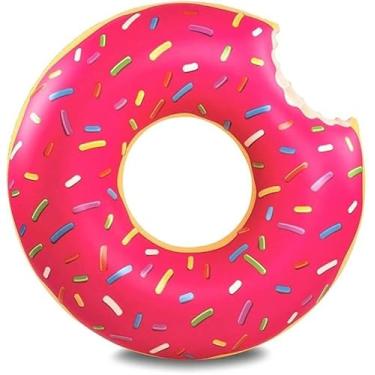 Imagem de Boia Inflável Gigante Donut Rosa, 120 cm, para Piscina, Praia ou Clube
