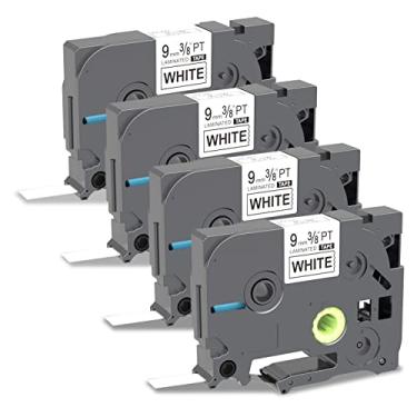 Imagem de 4 fitas TZe compatíveis com Brother P Touch Label Tape para Brother Label Maker Tape TZe 9 mm 0,9 cm branco laminado TZe-221 Use para Brother P-Touch Label Maker PT210D PTD400AD PTH110