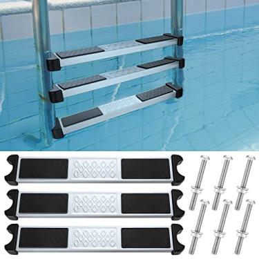 Imagem de Therwen Conjunto de 3 degraus de escada de piscina de aço inoxidável de substituição de 4 cm antiderrapante com parafusos para escadas de natação, pedal de degrau para piso acima do solo