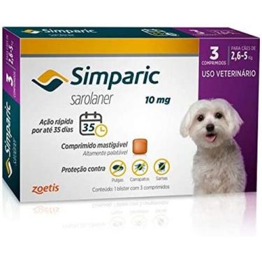 Imagem de Antipulgas Simparic 10 mg para cães 2,6 a 5 kg com 3 tabletes - Zoetis
