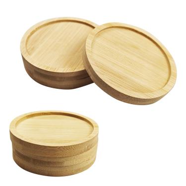 Imagem de Runseaway 6 unidades de pires de bambu de 7,6 cm, bandeja redonda para vasos internos, bandeja de drenagem com suporte de suculentas, conjunto de porta-copos versátil para decoração de escritório em