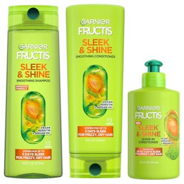 Imagem de Garnier Fructis Sleek & Shine Shampoo, Condition + leave-in conditioning Cream Kit, (personal size S&C)