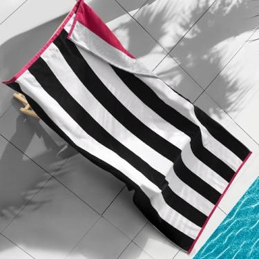Imagem de Juicy Couture Cabana reversível preto/rosa choque/branco rosa 91 cm x 182 cm 100% algodão toalha de praia grande - macia, absorvente e de secagem rápida, perfeita para praia, piscina ou viagens