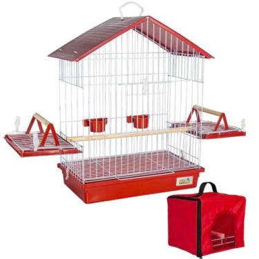 Imagem de Gaiola Calopsita Teto Plástico + Bolsa Transporte Jelplast (Vermelho)