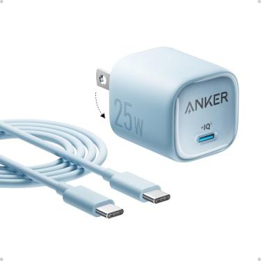 Imagem de Anker Bloco de carregador USB C de 25 W, compacto e dobrável, suporta carregamento rápido PPS para Galaxy S24/Z Fold/Z Flip/Tab, iPhone, iPad (azul)