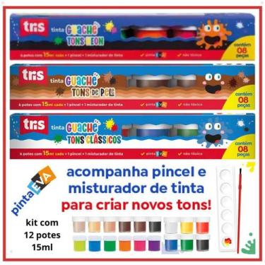 Imagem de KIT Tinta Guache TONS DE PELE  TONS CLÁSSICO  TONS NEONS 18 Potes 15ml