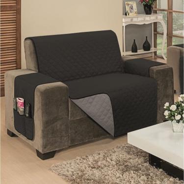 Imagem de Protetor de Sofá Impermeável Avulso Dupla Face Padrão 2 Lugares Microfibra - Preto/Cinza