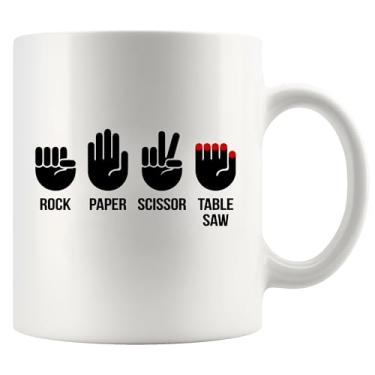 Imagem de Rock Paper Scissor Table Saw Carpinteiro Presentes Carpintaria Madeira Trabalhando Construtores Carpintaria Canecas Para Pai Irmão Avô Tio Novidade Copos Caneca Cerâmica 325 ml Branco