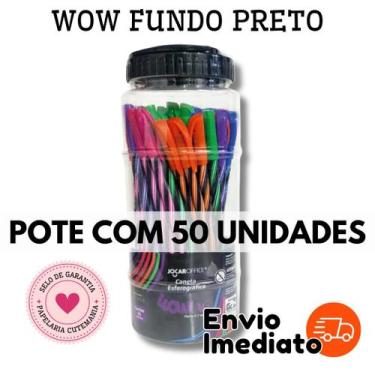 Imagem de Pote de canetas esferográficas fundo preto wow 0.7mm coloridas  jocar 