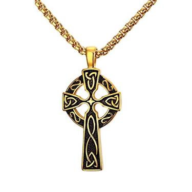 Imagem de Colar masculino punk com pingente de cruz celta grande nó irlandês, corrente de caixa de 61 cm (duas cores)