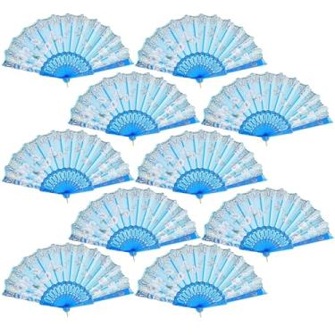 Imagem de QIRMIZI Pacote com 10 ventiladores dobráveis – ventiladores portáteis estilo espanhol, ventiladores de mão a granel para casamento, festa de chá, dança, igreja, apresentação, decoração de casa