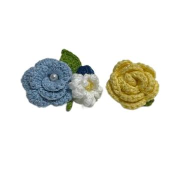 Imagem de Wtanrion Suéter vintage de crochê de crochê com clipe de flor rosa para decoração de vestido feminino (amarelo orquídea claro)